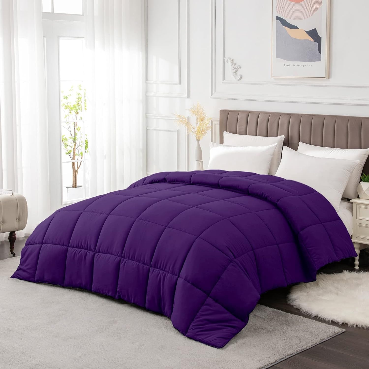 Full Comforter Duvet Insert - All Season Purple Comforters Full Size - Quilted down Alternative Bedding Comforter with Corner Tabs - Winter Summer Fluffy Soft - Machine Washable