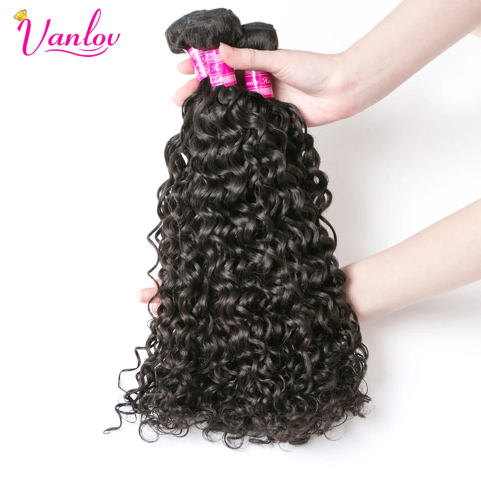 Hair Water Wave Human Hair Bundles with Closure 4 Pcs/Lot Peruvian Hair 4 Bundles with Closure Remy Hair Extension Weave