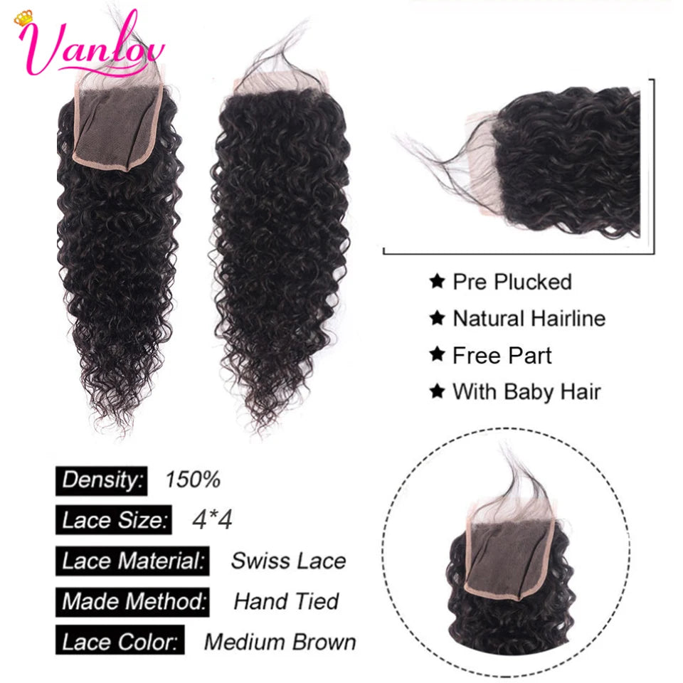 Hair Water Wave Human Hair Bundles with Closure 4 Pcs/Lot Peruvian Hair 4 Bundles with Closure Remy Hair Extension Weave