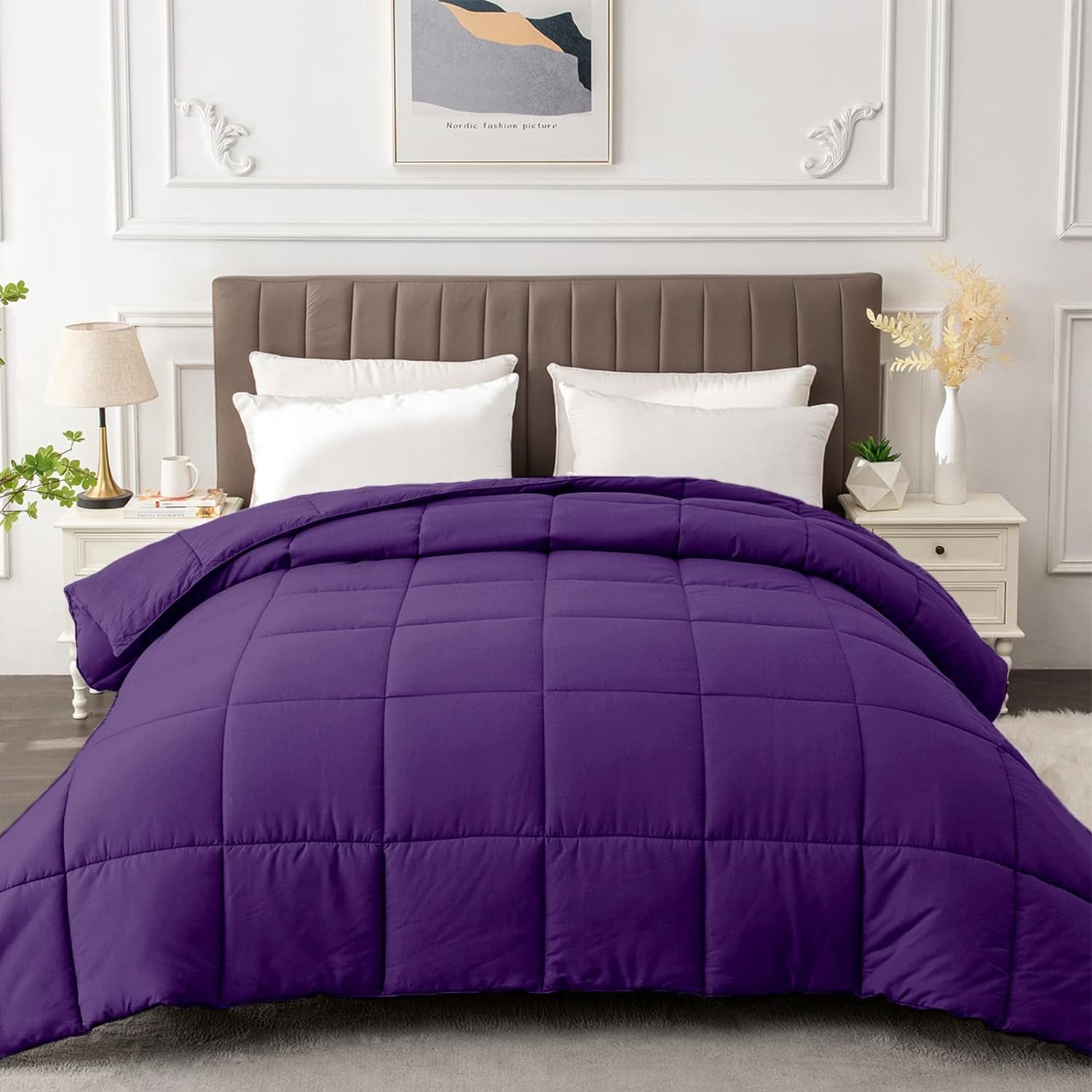 Full Comforter Duvet Insert - All Season Purple Comforters Full Size - Quilted down Alternative Bedding Comforter with Corner Tabs - Winter Summer Fluffy Soft - Machine Washable