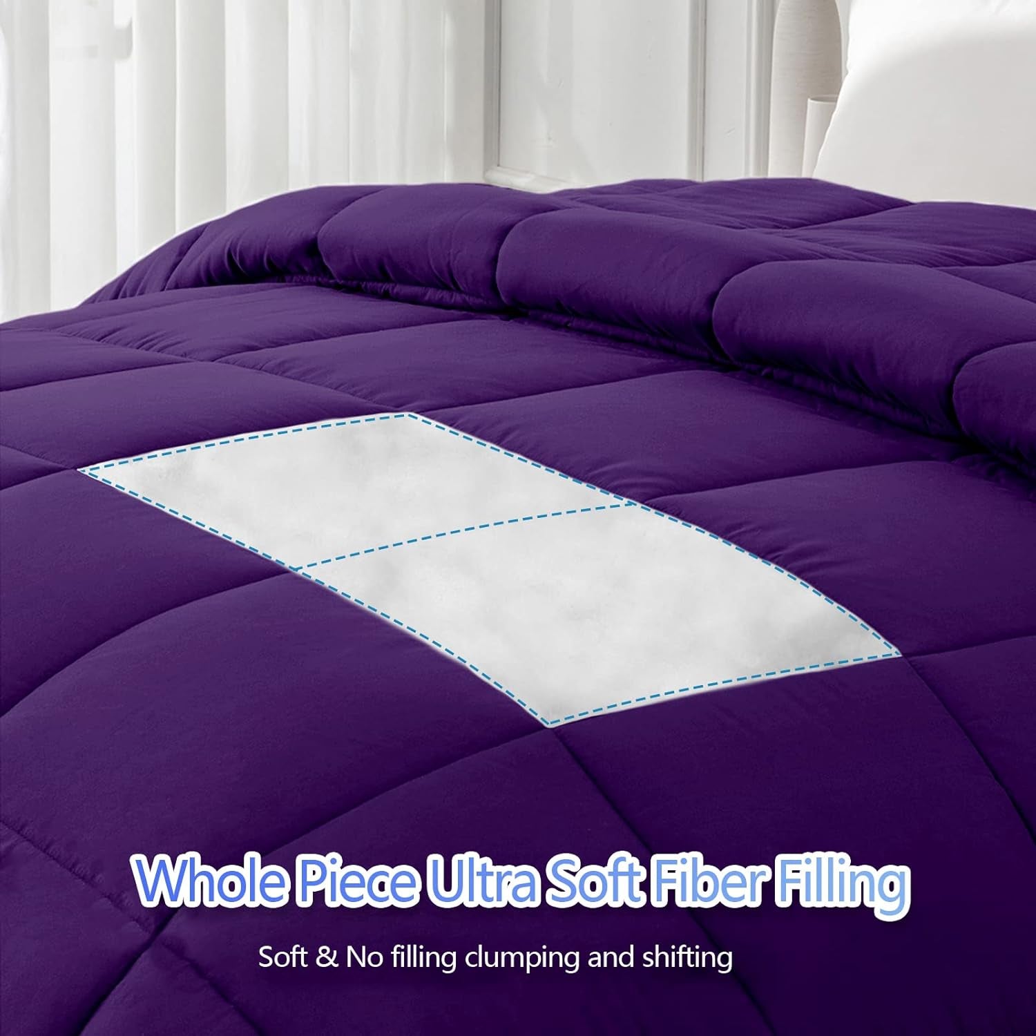 Full Comforter Duvet Insert - All Season Purple Comforters Full Size - Quilted down Alternative Bedding Comforter with Corner Tabs - Winter Summer Fluffy Soft - Machine Washable