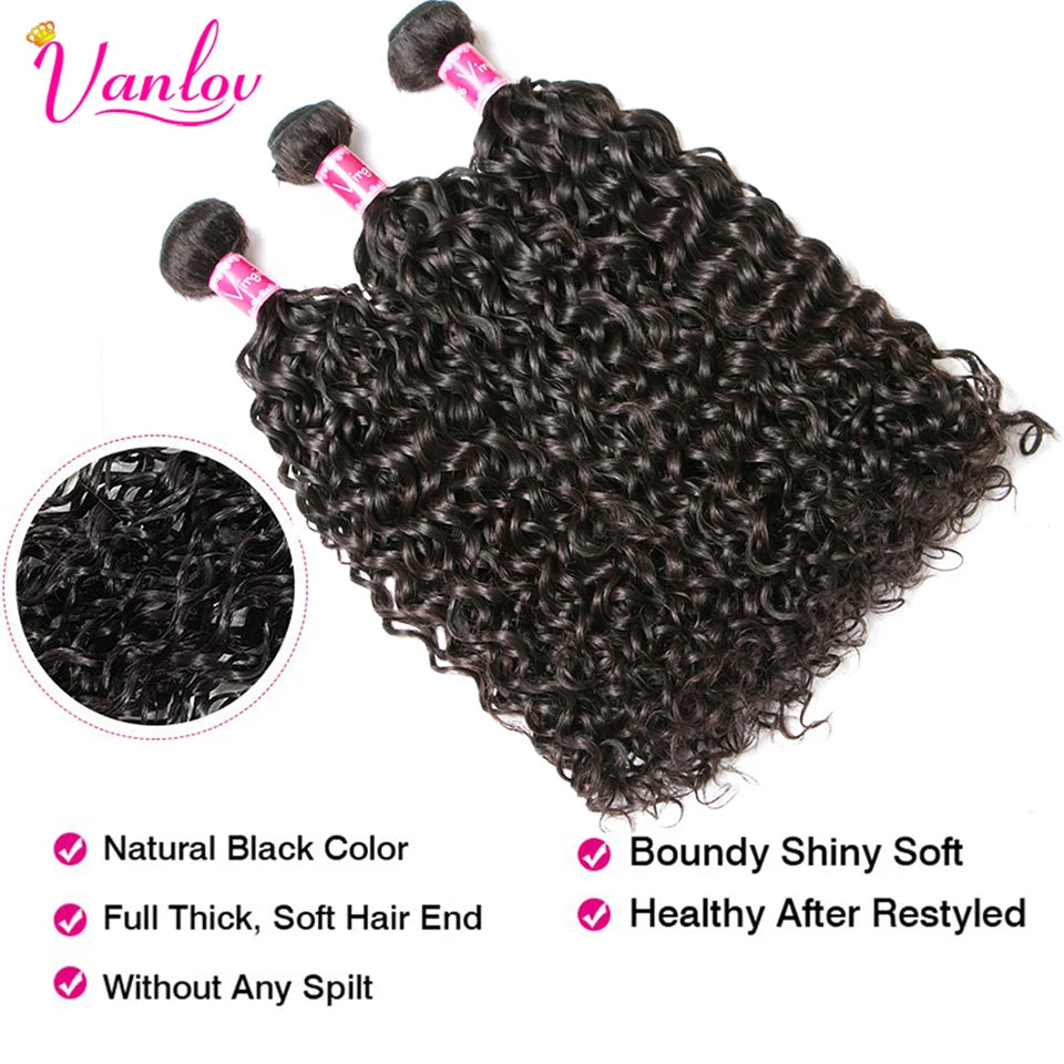 Hair Water Wave Human Hair Bundles with Closure 4 Pcs/Lot Peruvian Hair 4 Bundles with Closure Remy Hair Extension Weave